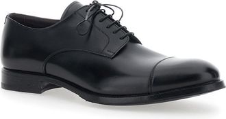 Lidfort Mens Lace-Up Brushed Leather Shoes Black Flat