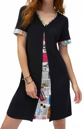 Joseph Ribkoff Newspaper Print Mini Dress In Black/multi