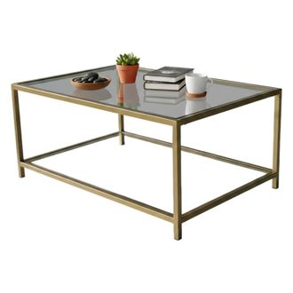 Dmora Mesa De Caf&eacute; Diphda, Mesa De Centro Baja, Revistero Para Sof&aacute;, Estante De La Sala De Estar, 90x60h40 Cm, Oro, Con Embalaje Reforzado - Dmora