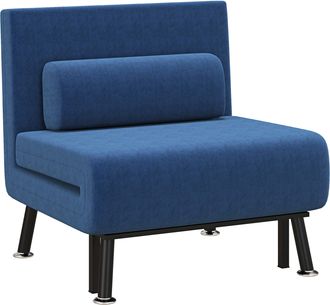 OEM Sof&aacute; Cama Individual Plegable Con Respaldo Ajustable De 5 Niveles Coj&iacute;n Y Tapizado De Lino Sint&eacute;tico 75x70x75 Cm Azul