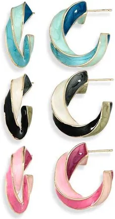 Natasha Set of 3 Twisted Hoop Earrings in Blue Multi at Nordstrom Rack