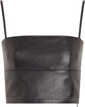 8 by YOOX LEATHER SPAGHETTI STRAP TOP