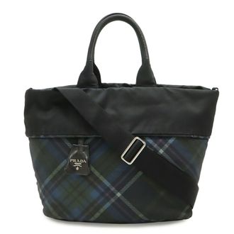 Prada Black Blue Multi-Color Nylon Shoulder Bag Tote Bag (Pre-Owned)