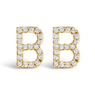 House of Brilliance 10K Gold 1/10 Cttw Diamond Initial A to Z Stud Earring in Yellow Gold | B at Nordstrom