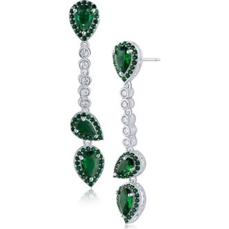 Kenneth Jay Lane Halo Cubic Zirconia Linear Drop Earrings in Green/Silver at Nordstrom Rack