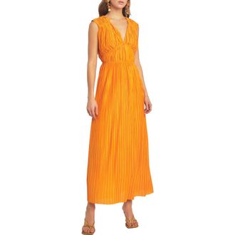 endless rose Sleeveless Micropleat Maxi Dress in Orange at Nordstrom, Size Small