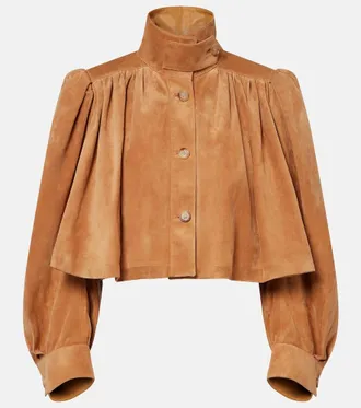 Chlo&eacute; Chlo&eacute; Cropped gathered suede jacket