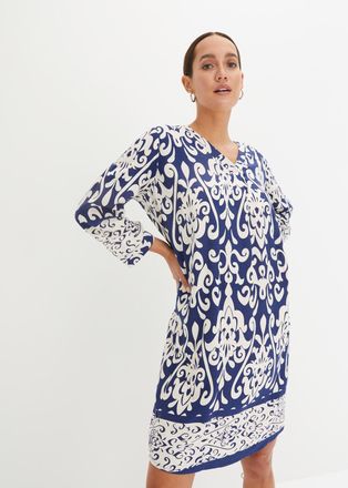 Bonprix Tunikakleid BONPRIX, Damen, Gr. 36, N-Gr, dunkelblau, creme bedruckt, Web, Obermaterial: 100% Viskose, A-Linie, Kleider Tunikakleid, aus Viskose, eleg