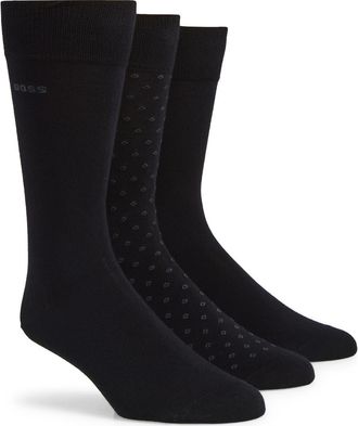 BOSS 3-Pack Cotton Blend Dress Socks in Black at Nordstrom Rack, Size 7-13