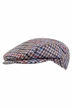 Wigens Mens Ivy Slim Harris Tweed Wool Cap In Light Grey Multi Club Check