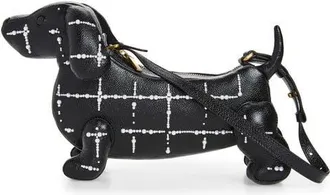 Thom Browne Baby Hector Windowpane Leather Shoulder Bag in Black at Nordstrom