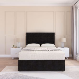 Sloomy Texas Plush Velvet Memory Foam Bed Set With No Drawers, Mattress & Headboard in Black | Size: Single