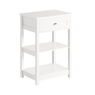 SoBuy Mesa auxiliar con 1 caj&oacute;n y 2 estantes mdf blanco