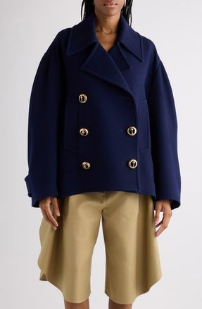 Balenciaga Brushed Wool Peacoat in Gold/Navy at Nordstrom, Size 6 Us