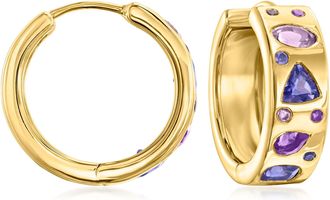 Ross-Simons Multi-Gemstone Hoop Earrings in 18kt Gold Over Sterling