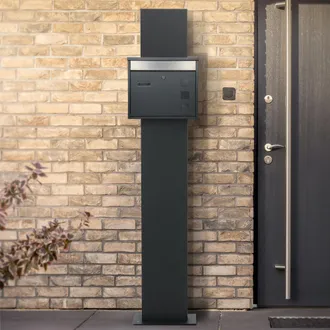 ML Design Ecd Germany Buz&oacute;n De Acero Inoxidable Exterior Con Soporte Tipo Poste 170cm Casillero Antracita Moderno Con Gran Apertura Para El Correo Con Placa De 