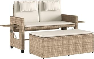 vidaXL Sill&oacute;n Reclinable De Jard&iacute;n Con Cojines Rat&aacute;n Sint&eacute;tico Beige Vidaxl