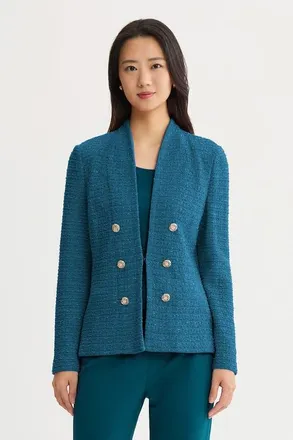 Ming Wang Tailored Tonal Eyelash Tweed Knit Jacket in Deep Teal at Nordstrom, Size X-Large