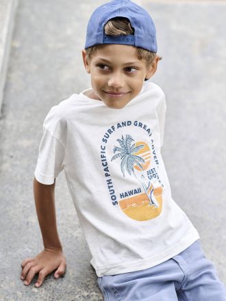 Vertbaudet Jungen T-Shirt mit grafischem Print, Recycling-Baumwolle wollwei&szlig;