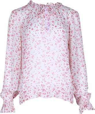 Ganni Ganni Ruffled Floral-Print Blouse in White Viscose