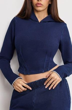 Good American Jeanius Crop Corset French Terry Hoodie in Indigo1029 at Nordstrom Rack, Size X-Small