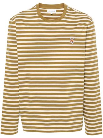 Maison Kitsun&eacute; Fox Head striped cotton T-shirt - Green