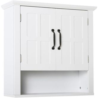 HOMCOM Armario De Pared Para Ba&ntilde;o Mueble Suspendido De Ba&ntilde;o Con 2 Puertas Y Estante Ajustable Y Almacenamiento Abierto Para Dormitorio 60x19,8x58 Cm - Homcom
