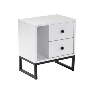 Dmora Dmora - Mesa De Noche Rhiannon, C&oacute;moda Baja, Mesilla De Noche, Estante De La Cama, 45x30 H50 Cm, Blanco Y Negro