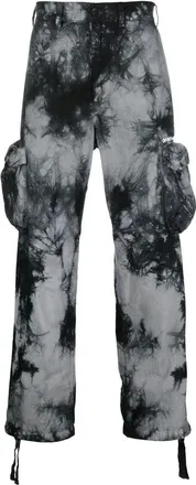 Off-white Mens Off-White FW22 Tie Dye Pattern Printing 3D Pocket Cargo Casual Pants/Trousers Black OMCF032F22FAB0010701