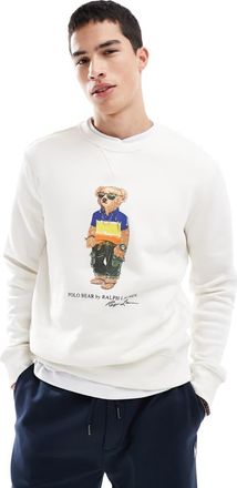 Polo Ralph Lauren Felpa color crema in pile con stampa di orsetto-Bianco