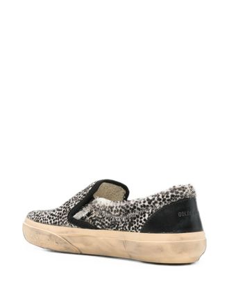 Golden Goose Animal-Print Leather Slip-On Sneaker - Black