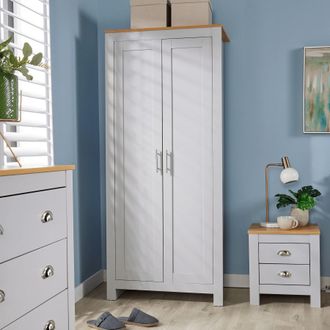 Home Source Industries Wardrobe 2 Door Bedroom Clothing Storage Oak Top Wooden Unit in Grey