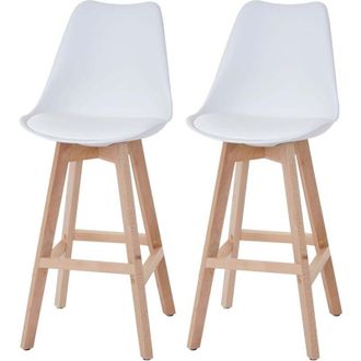 Hhg Set 2x sgabelli nordico scandinavo sala pranzo soggiorno T501 ecopelle legno massiccio bianco