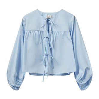 Designers Remix Collection Overhemden, Dames, Blauw, XS, Katoen, Claire Tie Blouse