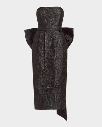 Mestiza New York Lorena Strapless Jacquard Bow Belt Midi Dress