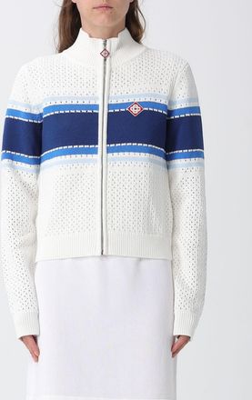 Casablanca Felpa a righe in maglia traforata con zip e collo alto