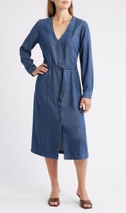 Cloth & Stone Long Sleeve Belted Denim Midi Dress in Horizon Wash at Nordstrom Rack, Size X-Large