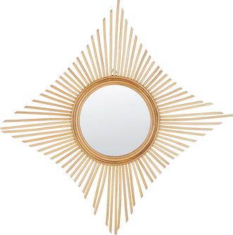 Beliani Beliani - Espejo De Pared De Rat&aacute;n Beige 60 X 60 Cm Forma De Diamante Boho Sala De Estar Dormitorio Majene