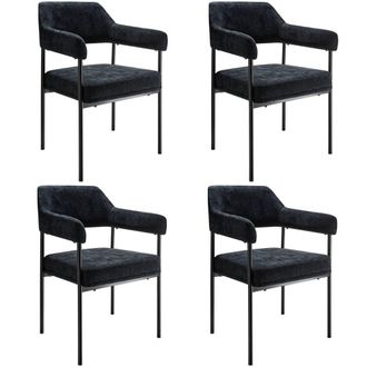 TecTake Armchair Doe Set Of 4 - Woven Fabric Black/Black in Black | Size: 4 Pack