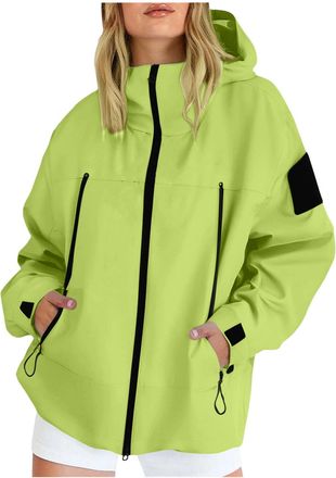 Generic Women Lightweight Waterproof Jackets Hooded Rain Coats with Zip Pockets Functional Softshell Outdoor Windbreaker Sports Jacket Loose Windproof Coat La