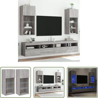 vidaXL Luci LED - Mobili TV con Luci LED 2pz Grigio Sonoma 40,5x30x90 cm