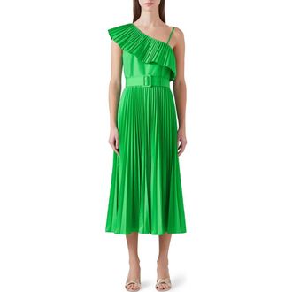 L.k. Bennett Josephine Pleated Belted One-Shoulder Midi Dress in Green at Nordstrom Rack, Size 2 Us / 6 Uk