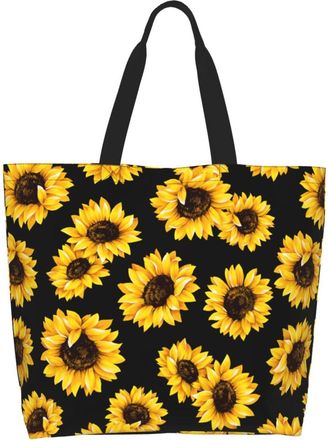 Generic Sunflower Stylish Black Shoulder Bag Handle Shopper Bag Waterproof Handbags For Ladies Work Yoga