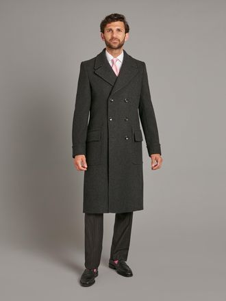 Oliver Brown Double Breasted Herringbone Greatcoat - Charcoal