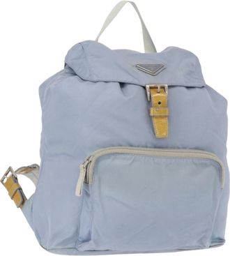 Prada Front Pocket Buckle Backpack Nylon Blue Nylon Backpack Bag (Pre-Owned)