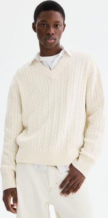 H&M Regular Fit Cable-knit Jumper in White at Nordstrom, Size Xx-Large
