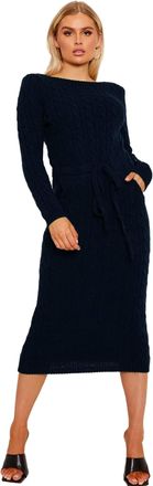 Crazy Girls Womens Cable Knit Belted Midi Dress, Navy, ML (UK 12-14)