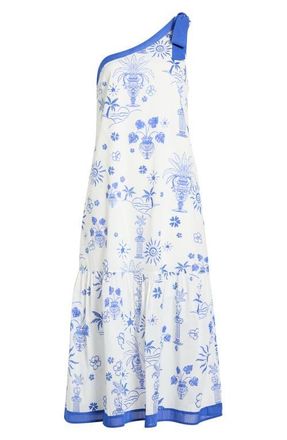 Sugarlips Alvina Tropics Nicol One-Shoulder Maxi Dress in Blue-White at Nordstrom, Size X-Large