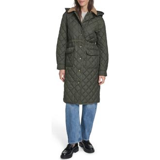 Levi's Diamond Quilted Hooded Long Coat in Olive at Nordstrom Rack, Size Medium