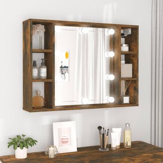 vidaXL Mueble Con Espejo Y Led Color Roble Ahumado 76x15x55 Cm Vidaxl